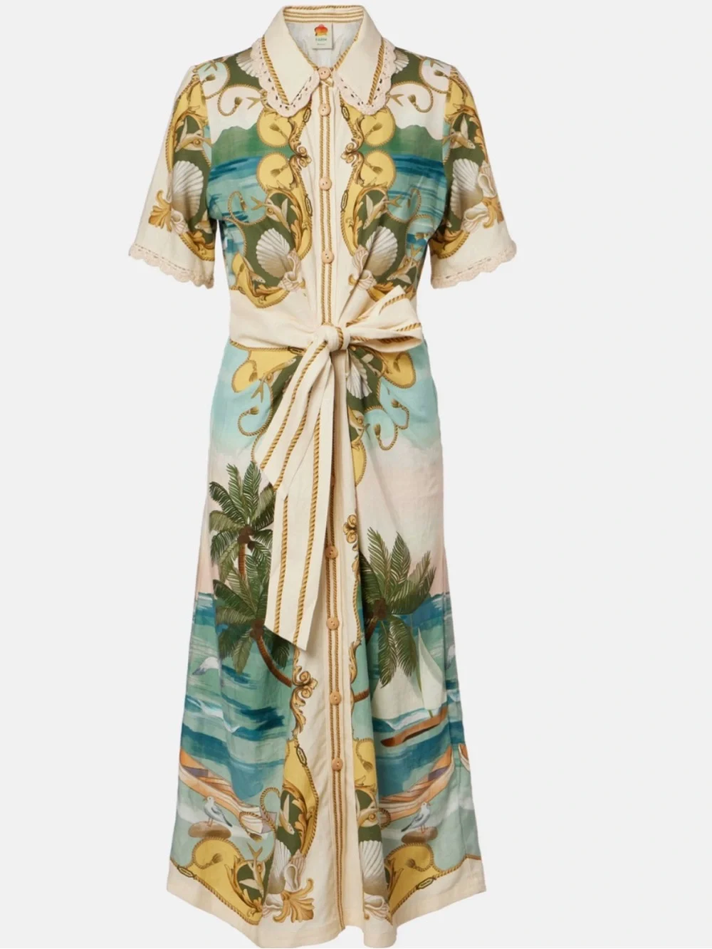 Farm Rio Royal Sea Gathered-Waist Midi Dress - Sz L - Picture 12 of 12